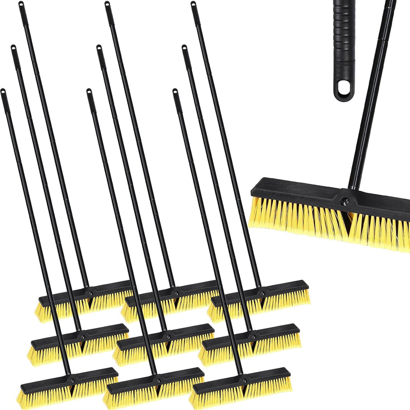 Zhehao 6 Pack 18 Inches Push Broom Outdoor, Multi Surface Garden Brush Broom with Adjustable 63" Long Handle for Deck, Driveway, Patio, Warehouse, Garage, Yard, Concrete Floor Cleaning
