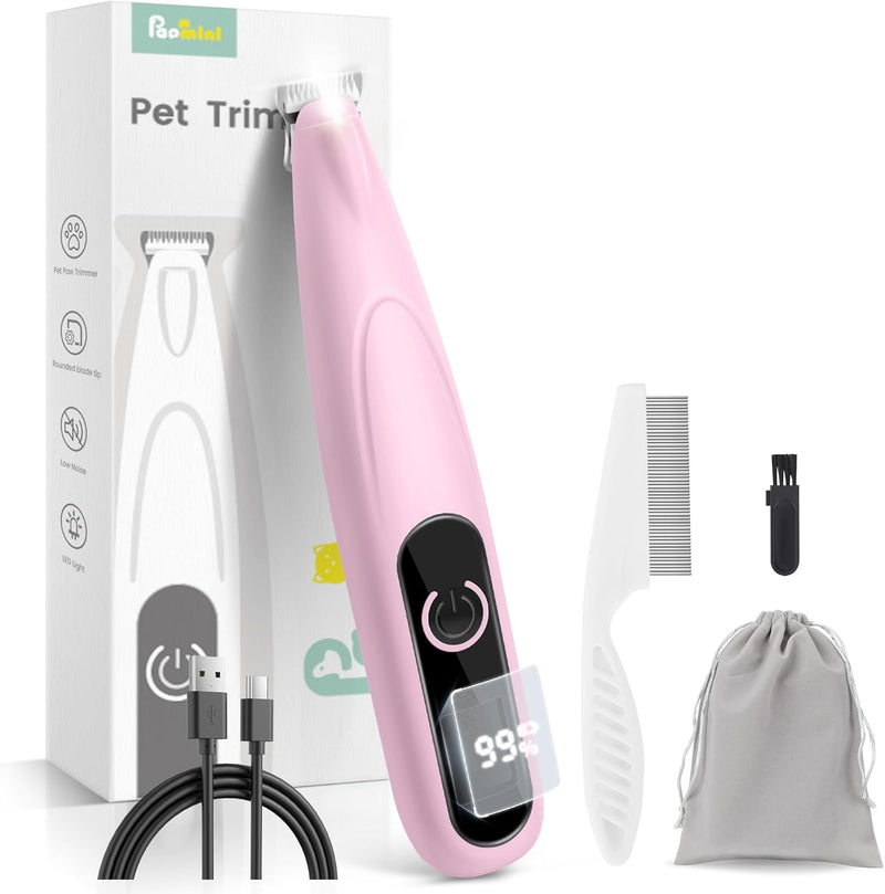 Dog Grooming Kit with LED Display, 35dB Ultra-Low Noise Dog Paw Trimmer, Cordless Hair Trimmer for Paws, Ears, Face, Rump with LED Light