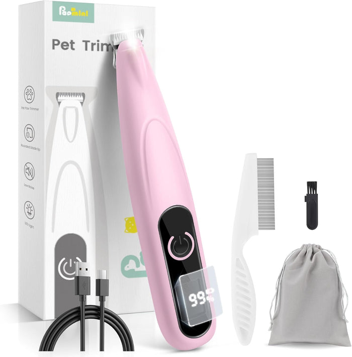 Dog Grooming Kit with LED Display, 35dB Ultra-Low Noise Dog Paw Trimmer, Cordless Hair Trimmer for Paws, Ears, Face, Rump with LED Light