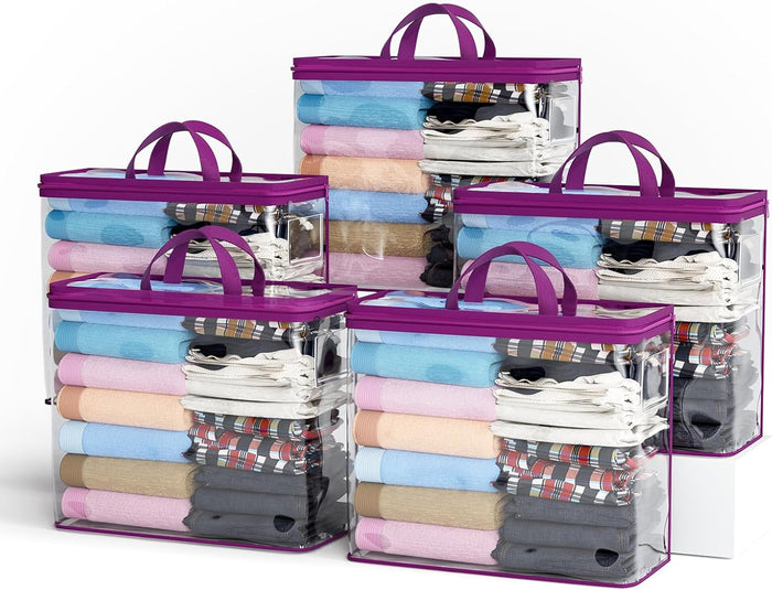 10PACK Clear Zippered Storage Bags for Clothes, 22L Clear Storage Bag, and Blanket Storage Bags for Bedding, Linen, Blankets, Comforters, Clothing & Toys (Purple)