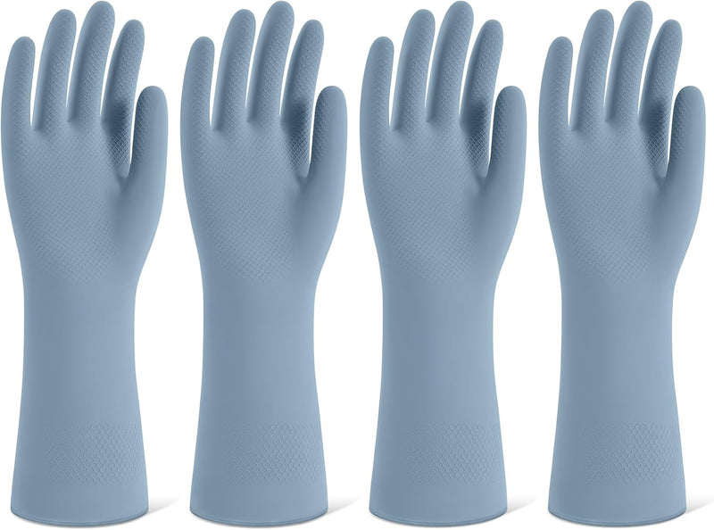Rubber Cleaning Gloves for Dishwashing, 4 Pairs Reusable Kitchen Gloves for Washing Dishes and Household Cleaning, Colorful Dish Gloves with Flocked Lining and Non-Slip Grip, Pefect for Woman Men - M