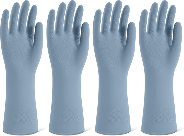 Rubber Cleaning Gloves for Dishwashing, 4 Pairs Reusable Kitchen Gloves for Washing Dishes and Household Cleaning, Green Dish Gloves with Flocked Lining and Non-Slip Grip, Pefect for Woman Men - M