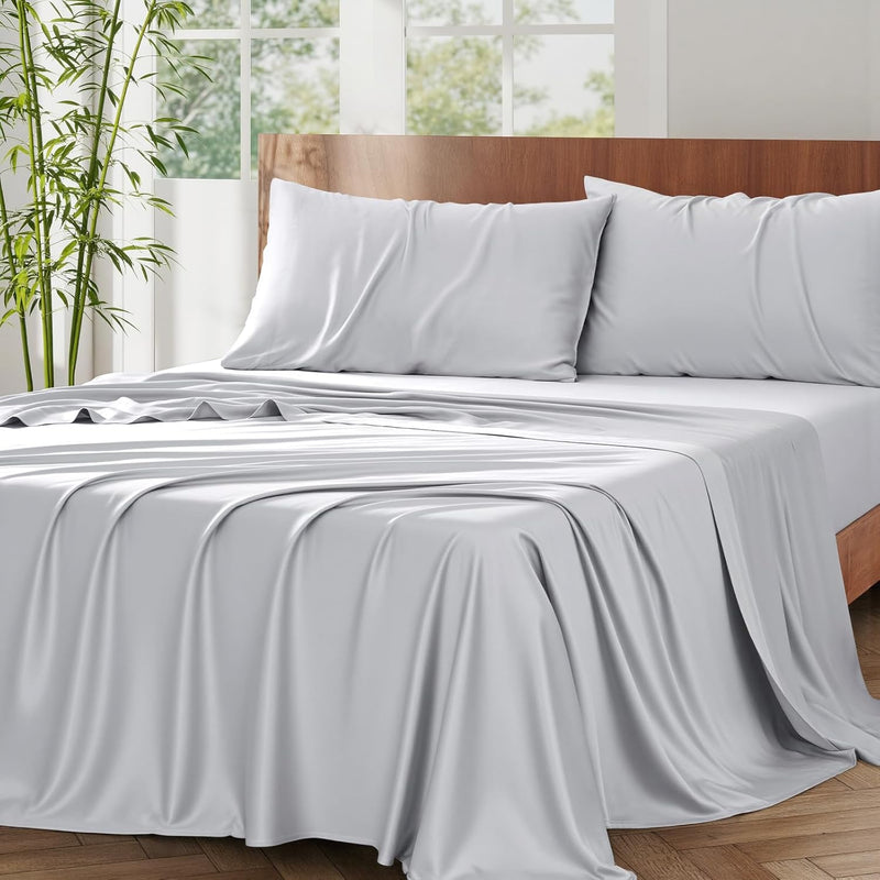 King Sheet Set, 100% Rayon Derived from Bamboo, 4-Piece, 16 Inch Deep Pockets, Cooling Sheets for King Size Bed Set, Breathable & Silky Soft, Hotel Bedding Sheets & Pillowcases, Baby Blue
