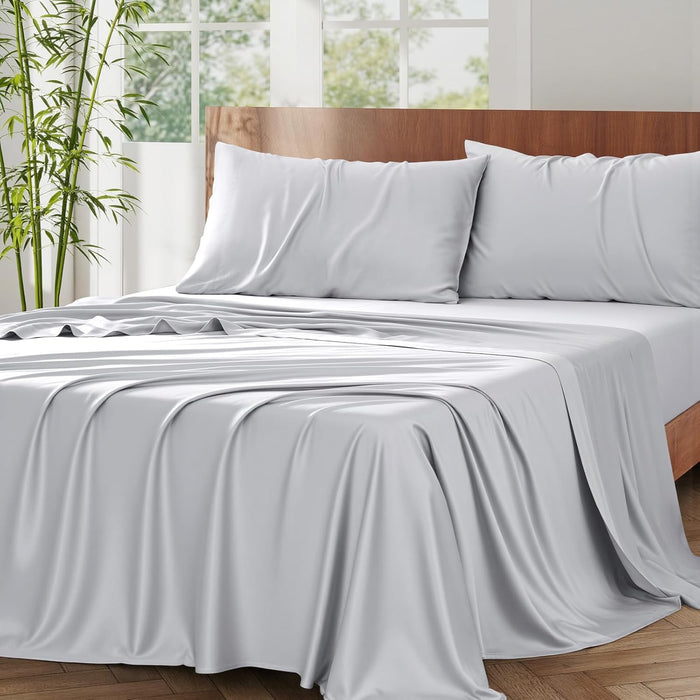 King Sheet Set, 100% Rayon Derived from Bamboo, 4-Piece, 16 Inch Deep Pockets, Cooling Sheets for King Size Bed Set, Breathable & Silky Soft, Hotel Bedding Sheets & Pillowcases, Baby Blue