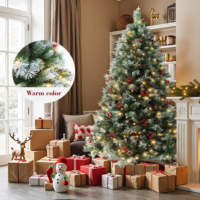Pre-Lit Artificial Christmas Tree with Lights 6ft - Arbol De Navidad Con Luces, Holiday Party Decorations Indoor with 874 Branch Tips and 250 Warm Lightsm, Easy Assembly, Metal Reinforced Base