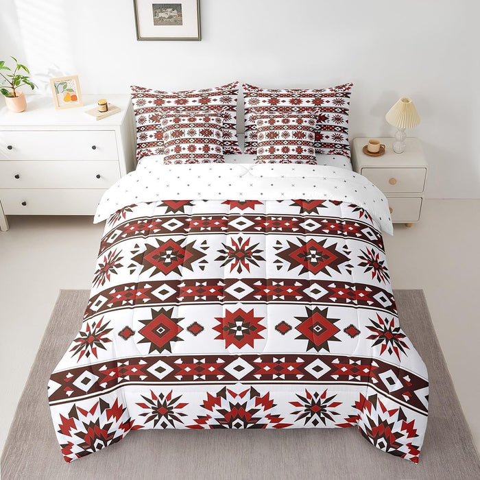 Feelyou Western Bohemian Bed Set Boys Girls Twin Size Nordic Style 7 Pieces Beeding Set Ultra Soft Native American Design Boho Bed in a Bag with Comforter, Sheets, Pillowcases Tribe