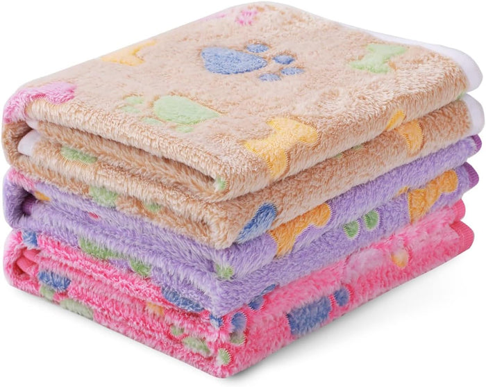 Luciphia 1 Pack 3 Blankets Fluffy Premium Fleece Pet Blanket Flannel Paw Printed Throw for Dog Cat(Small 23x16'', Grey/Brown/Blue)