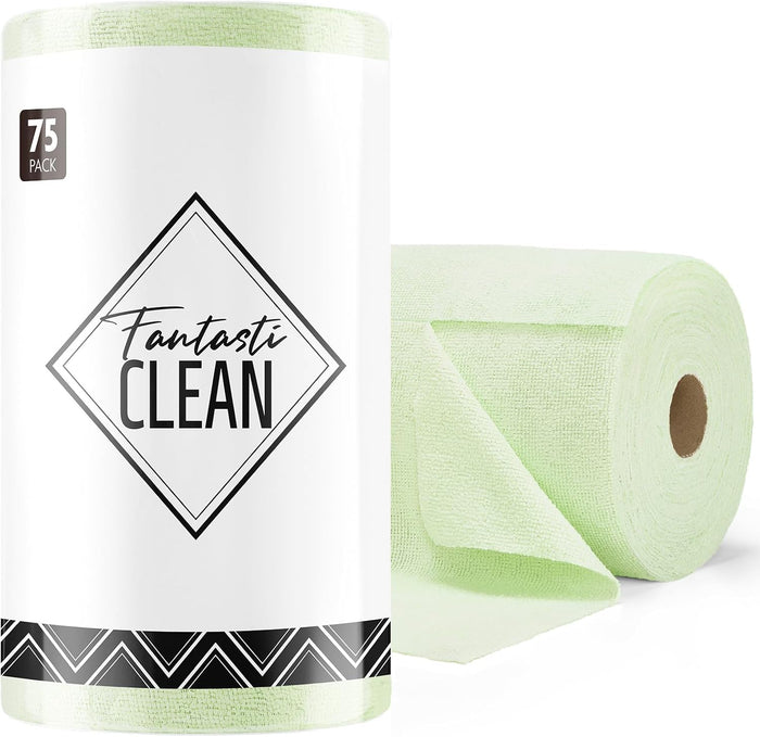 Fantasticlean Microfiber Cleaning Cloth Roll -75 Pack, Tear Away Microfiber Towels, 12" x 12", Reusable, Washable, Scratch Free, Ultra Absorbent for Car, Home Supplies (Dark Purple)