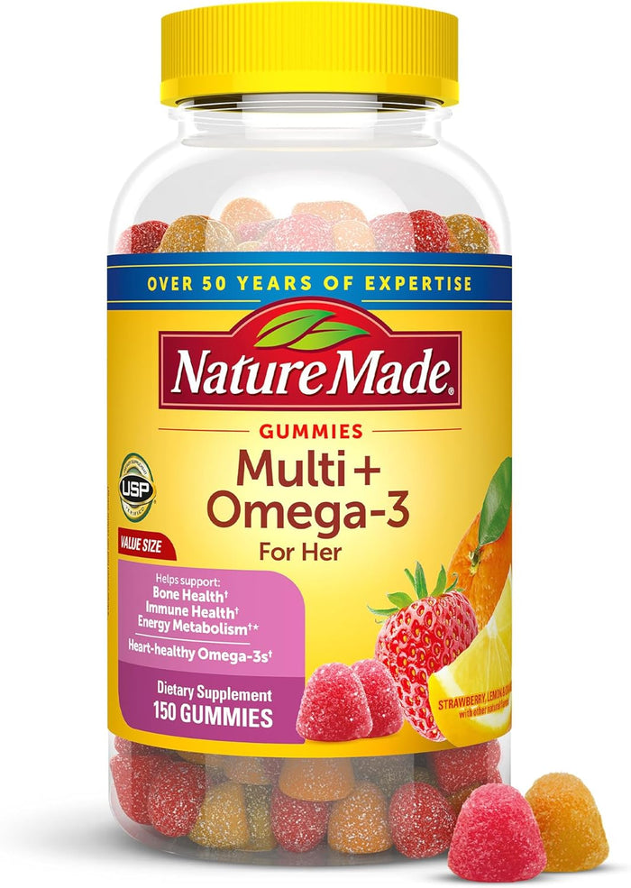 Nature Made Womens Gummy Multivitamins with Omega-3, Multivitamin for Women for Daily Nutritional Support, 80 Gummies, 40 Day Supply