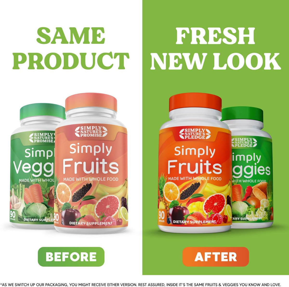 Simply Nature's Pledge - Packed with Over 40 Different Fruits & Vegetables - Made with Whole Food Superfoods - with Aloe Vera – 100% Soy Free - 90 Count (Pack of 2)