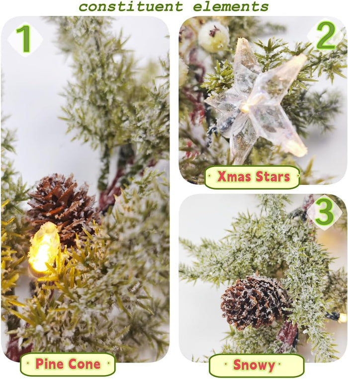 Pine Garland-6FT Christmas Garland,Artificial Evergreen Battery Operated Garland with Lights,Prelit Garland Timer for Mantle Holiday Outdoor Indoor Fireplace Decor