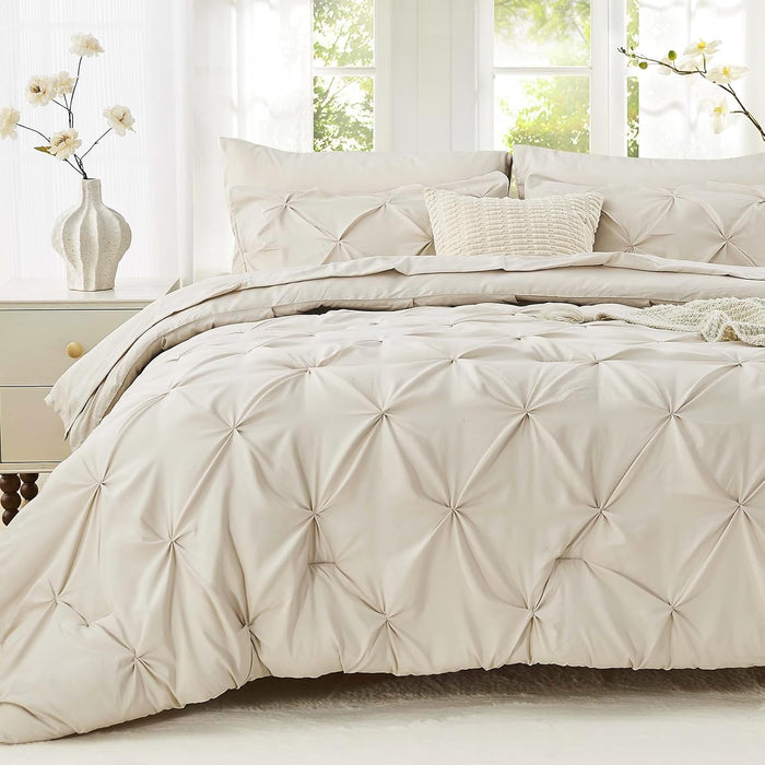 Sasttie Twin XL Comforter Set, 5-Piece Bed in a Bag, Pintuck Bedding Sets for All Season, Includes Comforter, Flat Sheet, Fitted Sheet, Pillowcase and Pillowsham, Mint