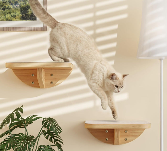 Cat Wall Shelf with Curved Hammock Bed, Wall Mounted Cat Perch with Beige Soft Foam Cushion, Floating Wall Furniture for Climbing, Sleeping & Lounging