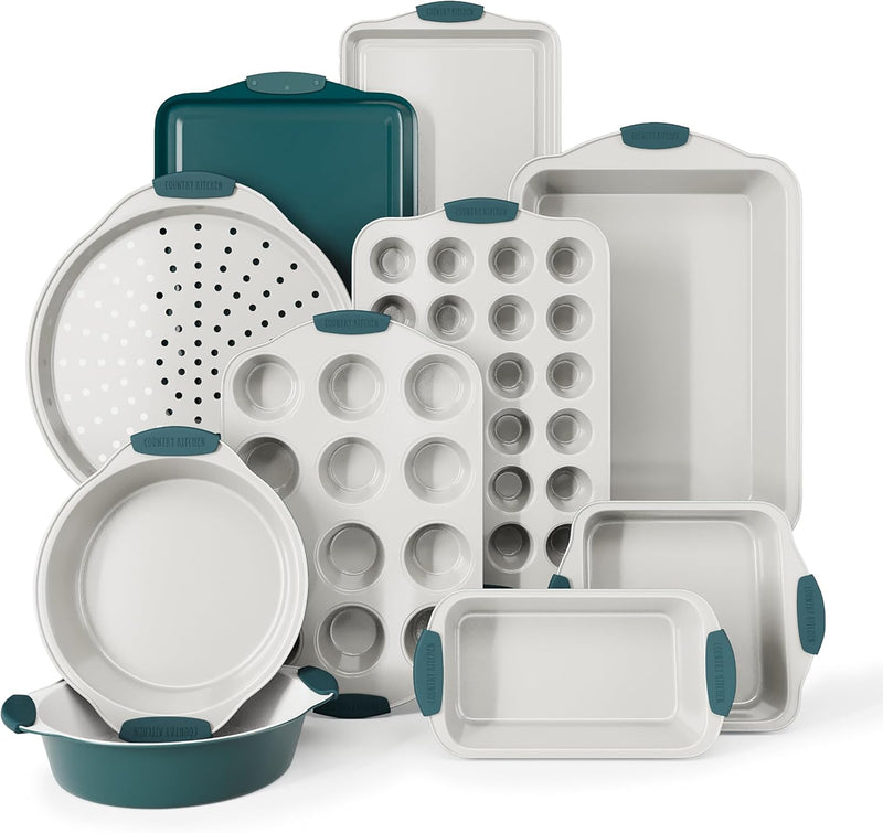 Country Kitchen Nonstick Stackable Bakeware Set - Durable, Easy Release Baking Set, Black, 10 Pcs