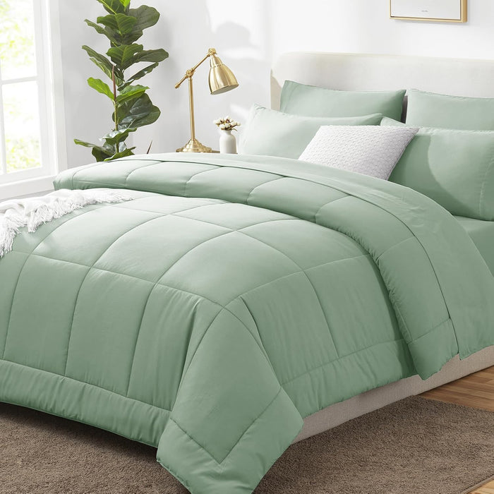 CozyLux Full Size Comforter Sets Grey, 7 Pieces Bed in a Bag, Gray Comforter Full Size, All Season Bedding Sets with Stitch Quilted Comforter, Flat Sheet, Fitted Sheet, Pillowcases