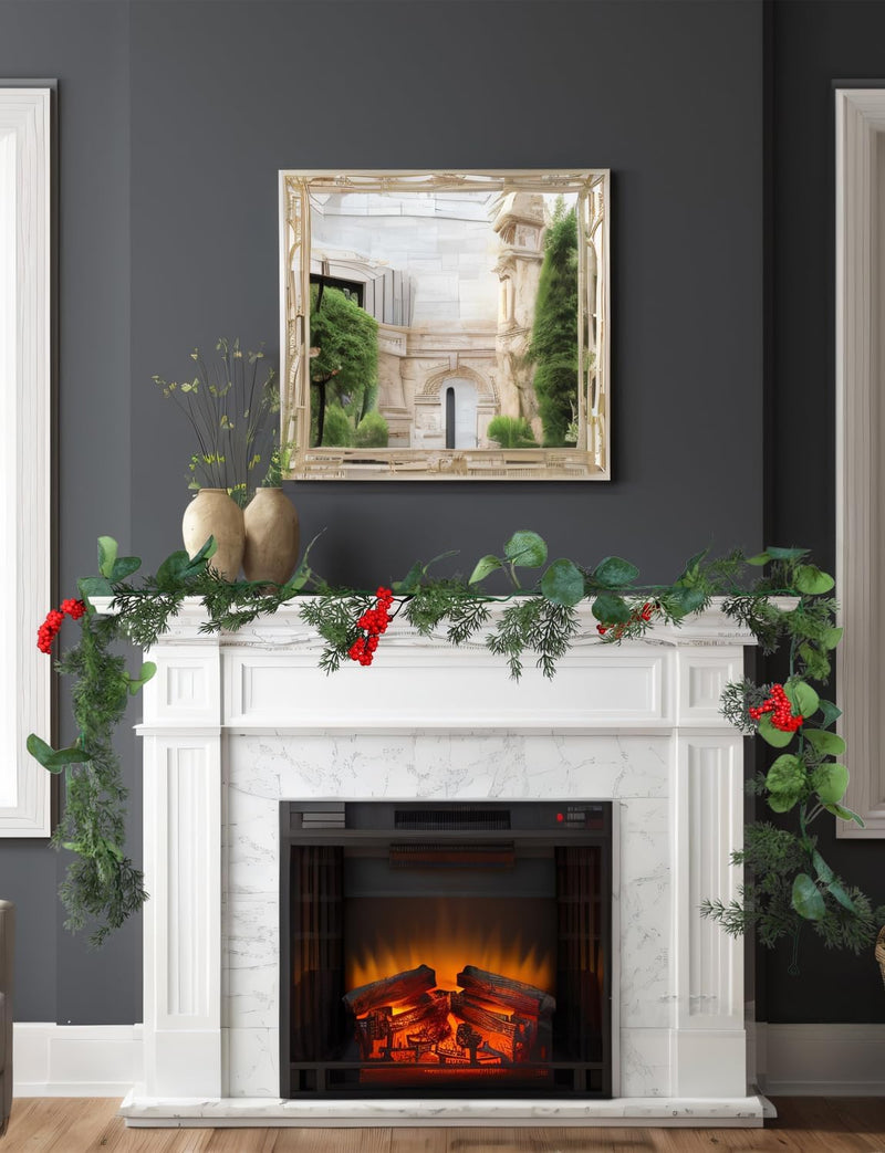 5.9 Feet Eucalyptus Leaves Red Berry Norfolk Pine Christmas Greenery Garland for Table, Mantle, Wall, Indoor, Outdoor Christmas Decorations