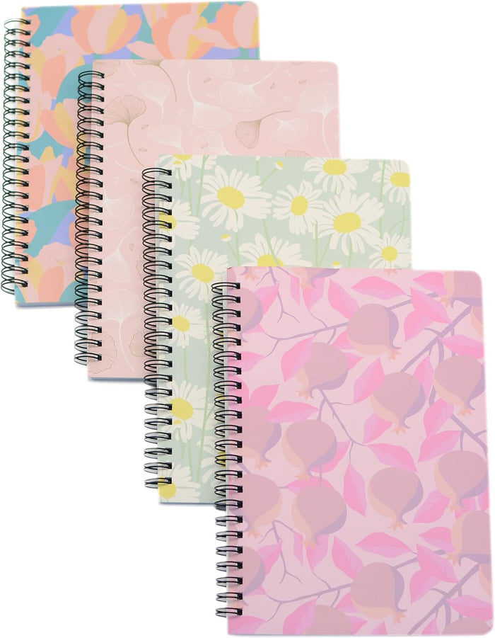 Yansanido Spiral Notebook, 4 Pcs A5 Thick Tree Design Hardcover 8mm Ruled 4 Color 80 Sheets -160 Pages Journals for Study and Notes (Tree)