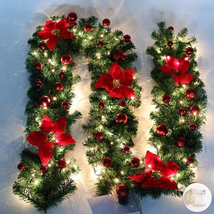 HIIXHC Christmas Illuminate Garland, 9 ft Rattan Artificial Flower Vine Plants Outdoor Decorations, Pre-Lit Battery Operated (Battery Not Included)