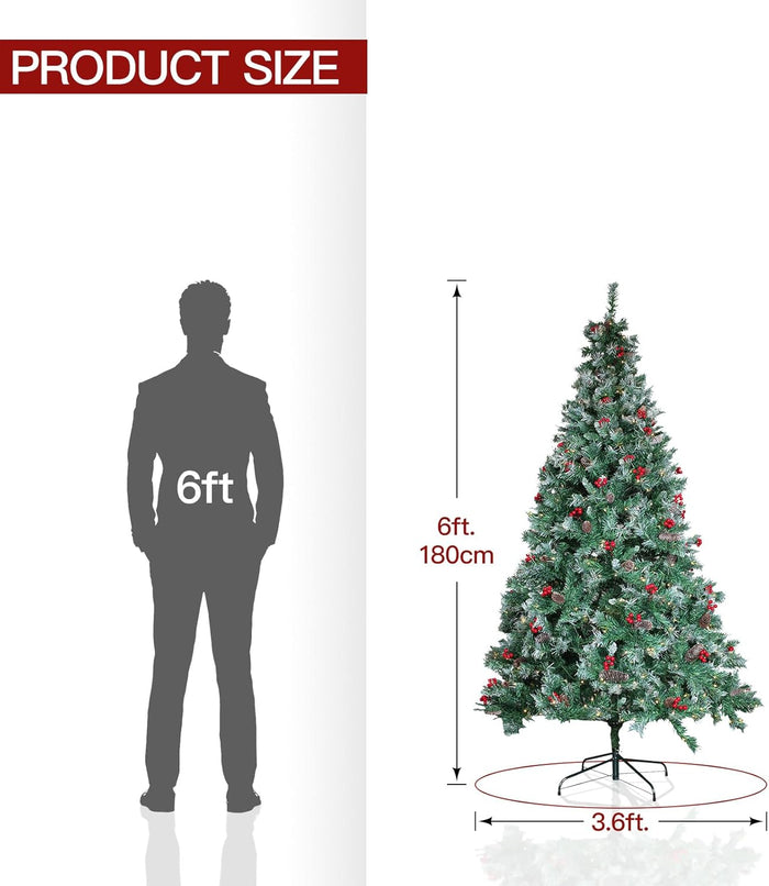 Pre-Lit Artificial Christmas Tree with Lights 6ft - Arbol De Navidad Con Luces, Holiday Party Decorations Indoor with 874 Branch Tips and 250 Warm Lightsm, Easy Assembly, Metal Reinforced Base