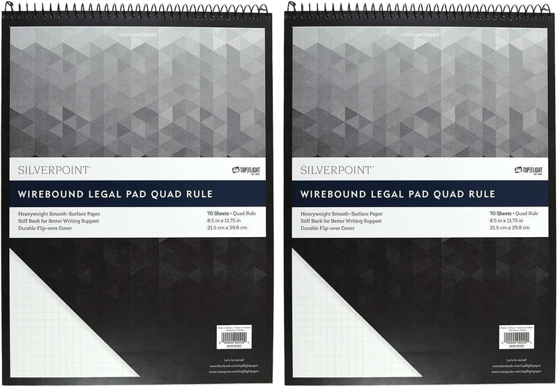 Silverpoint Top Wire Pad, Heavy Back, Quadrille Rule, 8.5 x 11.75 Inches, 70 Sheets, Protective Cover, Blue/Black (51070)