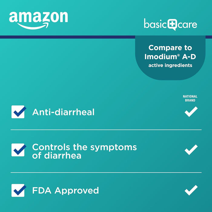 Amazon Basic Care Loperamide Hydrochloride Tablets, 2 mg, Anti-Diarrheal, 24 Count (Pack of 1) (Packaging may vary)