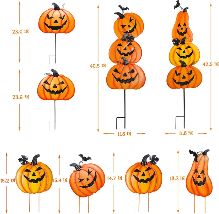 Juegoal 2 Pack Halloween Garden Stakes, Stacked Metal Pumpkins Jack-o-Lantern Lawn Decor, Yard Signs Stake Outdoor Decorative 3D Pumpkin Home Lawn Pathway Driveway Decorations