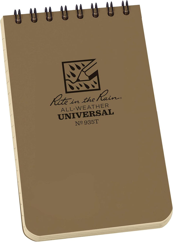Rite in the Rain Weatherproof Top Spiral Notebook, 3" x 5", Black Cover, Universal Pattern, 3 Pack (No. 735-3X)