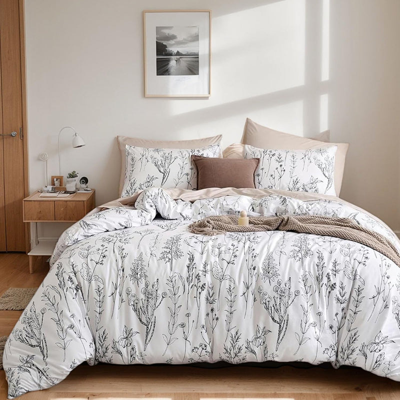 JANZAA Comforter Set Comforter Floral Bedding Sets Flowers Bed Comforter 1 Soft Reversible Botanical with 2 Pillow Shams (Pink, Queen)