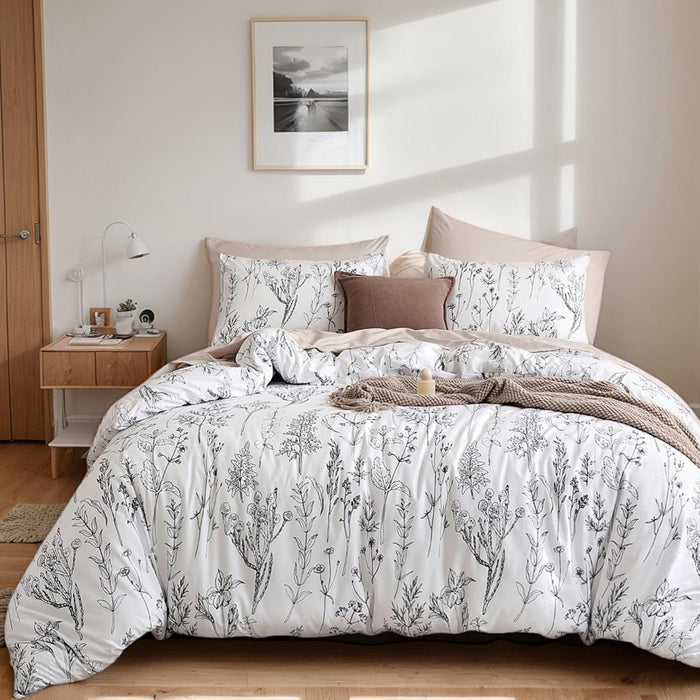 JANZAA Comforter Set Comforter Floral Bedding Sets Flowers Bed Comforter 1 Soft Reversible Botanical with 2 Pillow Shams (Pink, Queen)