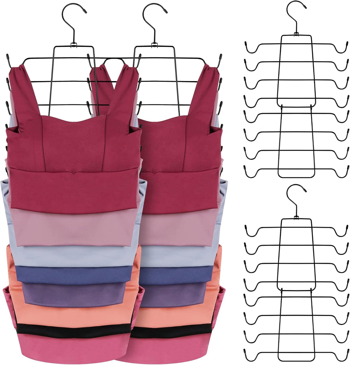 ZEDODIER 2 Pack Tank Top Hanger Space Saving, Bra Hangers for Closet Organizer, Hanging Bra Organizer Tank Tops Holder with 16 Hooks, Metal Closet Organizers and Storage Small Space Solutions, Silver