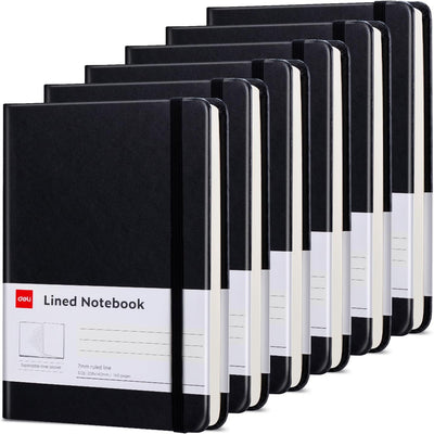 deli 6 Pack Black Lined Journal Notebook for Work, Moleskine Notebooks, A5 (5.5"x8.3"), 160 Pages Hardcover Journaling Notebooks, Black College Ruled Notebooks for Notes-taking/Work/Travel