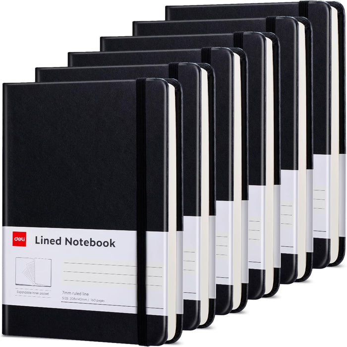 deli 6 Pack Black Lined Journal Notebook for Work, Moleskine Notebooks, A5 (5.5"x8.3"), 160 Pages Hardcover Journaling Notebooks, Black College Ruled Notebooks for Notes-taking/Work/Travel
