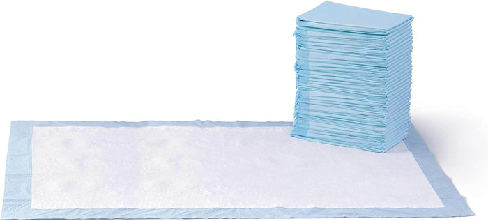 Amazon Basics Dog and Puppy Pee Pads, 5-Layer Leak-Proof Super Absorbent, Quick-Dry Surface, Potty Training, Regular (22x22"), 50 Count, Blue & White