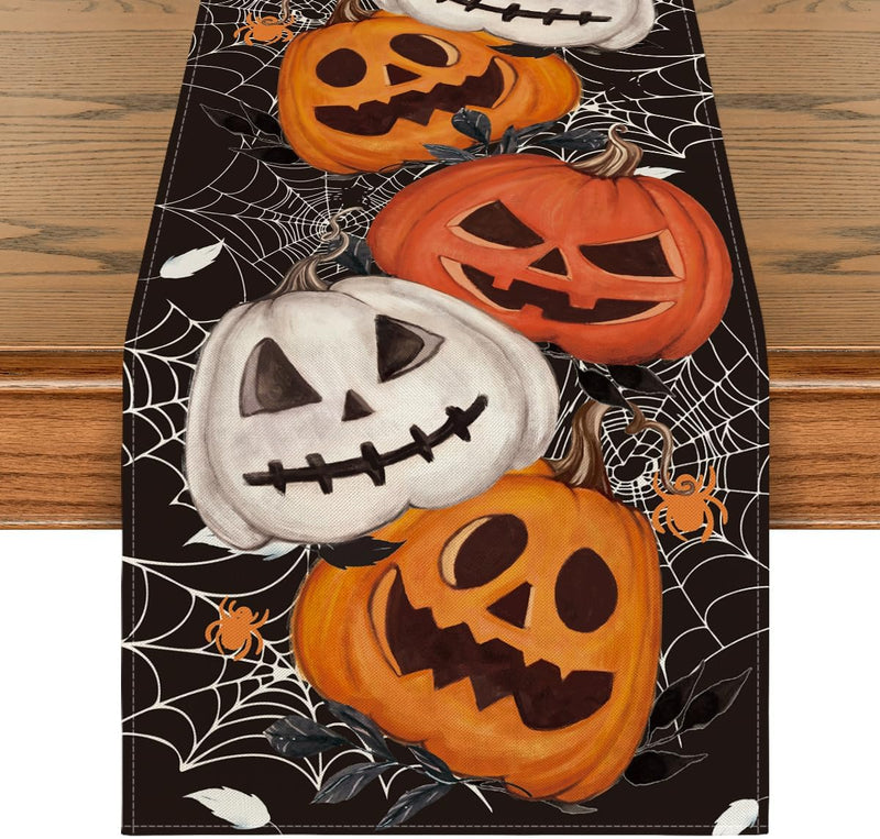 Artoid Mode Pumpkins Spider Web Halloween Table Runner, Seasonal Fall Kitchen Dining Table Decoration for Home Party Decor 13x72 Inch