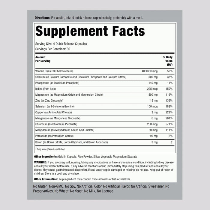 Piping Rock Mega Multi Mineral Chelated Supplement | 120 Capsules | for Men and Women | Iron Free | Non-GMO, Gluten Free