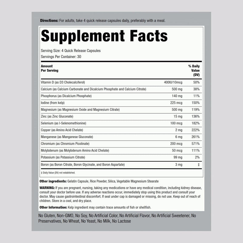 Piping Rock Mega Multi Mineral Chelated Supplement | 120 Capsules | for Men and Women | Iron Free | Non-GMO, Gluten Free