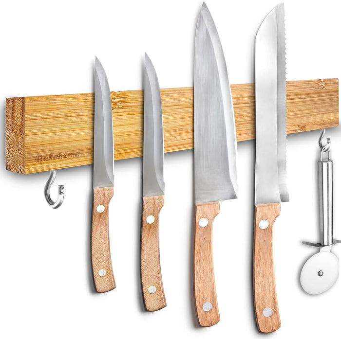Magnetic Knife Holder for Wall, 10 Inch black Magnetic Knife Strip no Drilling with 2 Hooks, Stainless Steel Magnet Knife Holder, Powerful Magnetic Knife Rack for Knives, Utensils and Tools