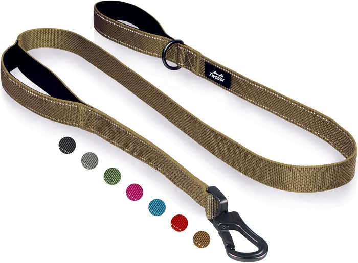 TwoEar 4FT 1IN Strong Rose Dog Leash with 2 Padded Handles, Traffic Handle Extra Control, Comfortable Soft Dual Handle, Auto Lock Hook, Reflective Walking Lead for Small Medium and Large Dogs