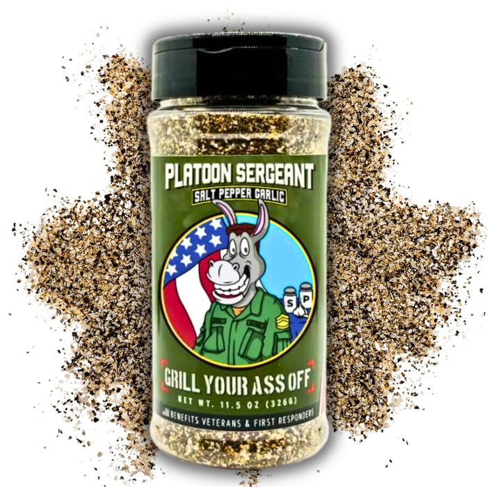 Grill Your As* Off Standard Issue Salt & Pepper – 11.5oz Gourmet Blend for Meat, Poultry, Seafood, Pasta & Veggies – Ideal for Marinating & Cooking – USA Made & Veteran Owned