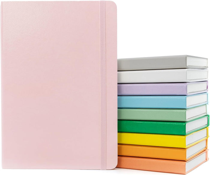 PAPERAGE Lined Journal Notebook, 10 Pack, (Bright Rainbow), 160 Pages, Medium 5.6 in x 8 in - 100 GSM Thick Paper – Hardcover Journaling Notebook for Work, School & Note Taking