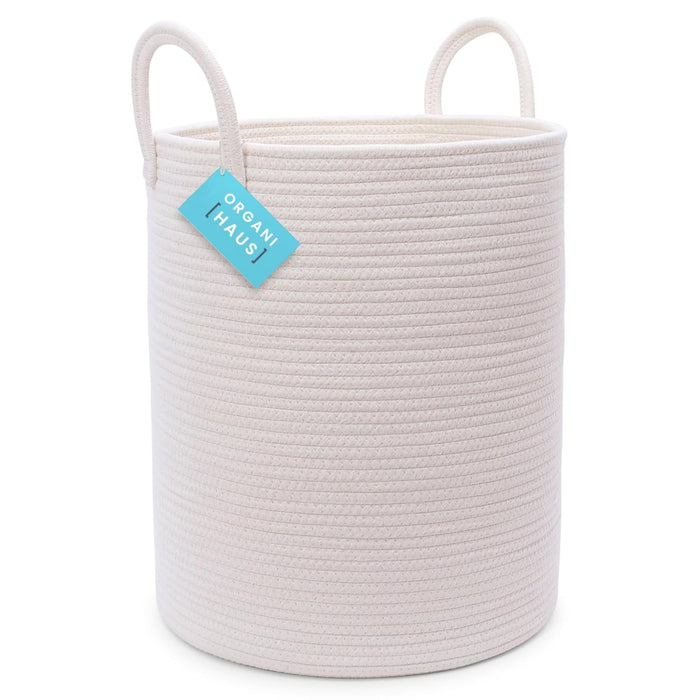 OrganiHaus Large Laundry Basket, Woven Cotton Rope Basket for Blankets, Toy Storage, Nursery Hamper, Living Room Decor Organizer, Soft & Durable Hamper with Handles, 20x13 inches - Gray