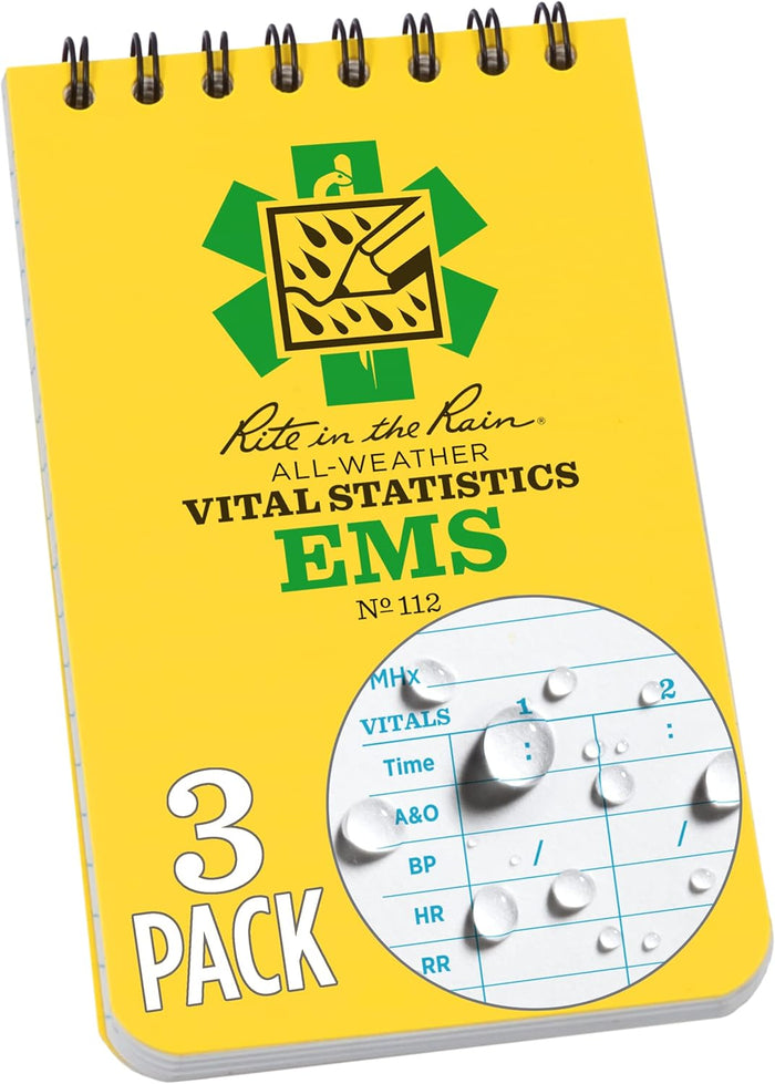 Rite in The Rain Weatherproof EMS Notebook, 3" x 5", Yellow Cover, Vital Stats Pages (No. 112)