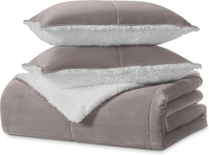 UGG Blissful Comforter Set with 2 Pillow Shams Reversible White Comforter Plush Fluffy Warm Bed Set Premium Hypoallergenic Down Alternative Bedding Breathable, King/California King, Brown Fawn