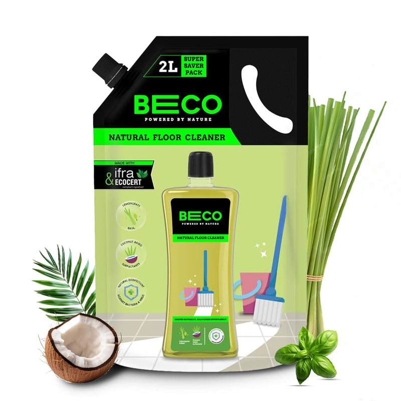 Beco Natural Disinfectant Surface & Floor Cleaning Liquid | 1L Bottle | Non Toxic Germ Kill Formula | Lemongrass & Basil Freshness | Safer Than Phenyl | Kids Safe & Pet Friendly Floor Cleaner Liquid
