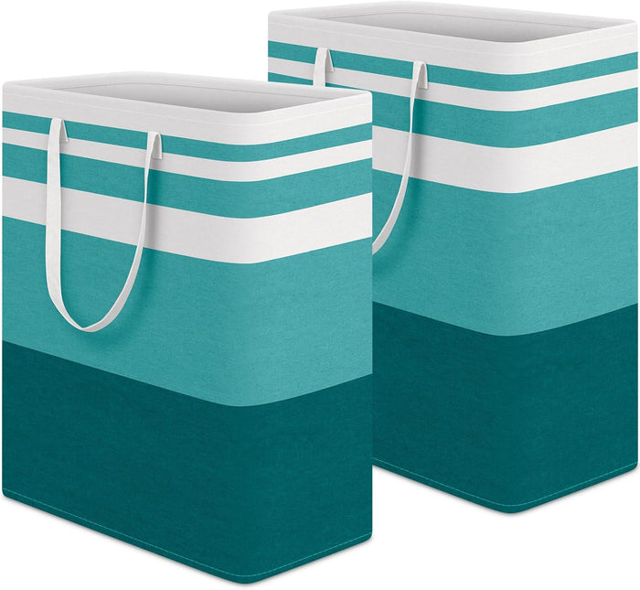 HomeHacks 2 Pack Large Laundry Baskets, Waterproof, Freestanding Laundry Hampers, Collapsible Clothes Hamper with Reinforced Handles in Laundry Room, College Dorm, Bathroom, Bedroom (Grey, 75Lx2)
