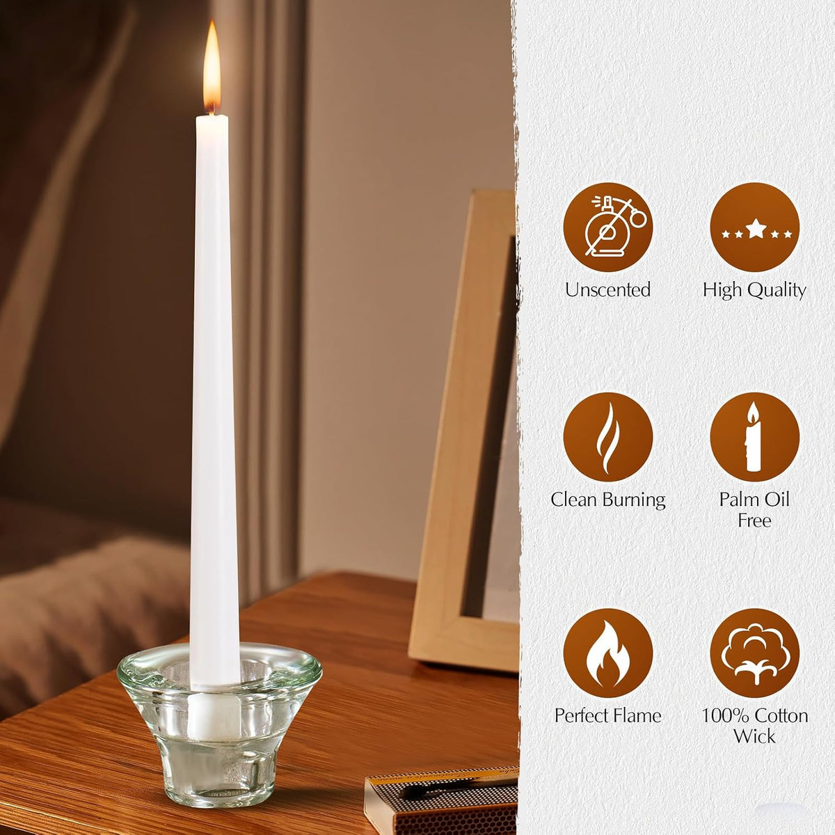 36 Pack White Taper Candles, 6-7 Hours Burn Time, Unscented and Smokeless, 4/5 x 10 Inch Dinner Candle Set for Household, Wedding, Party and Home Décor Candlesticks