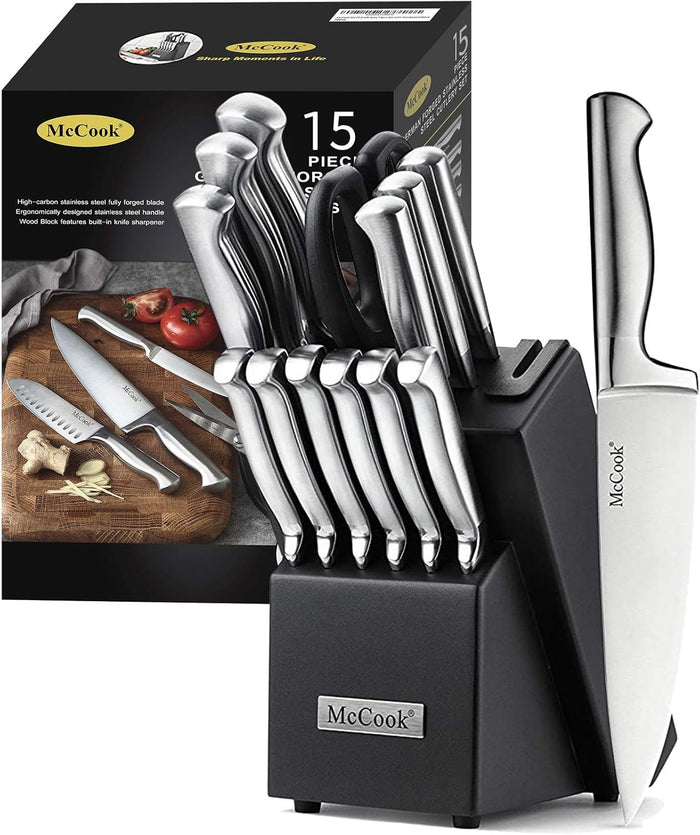 McCook® Knife Sets, German Stainless Steel Kitchen Knife Block Sets with Built-in Sharpener