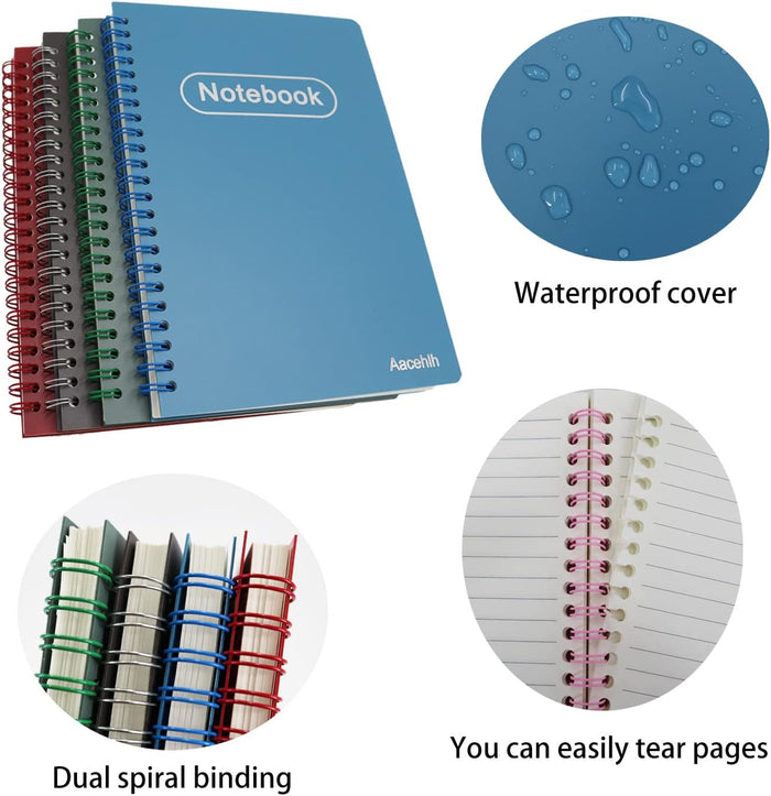 Aacehlh Spiral Notebook Set of 4, A5 College Ruled Lined Journal/Notebook,5.7'' x 8.3'',80 Sheets Per Notebook,Writing Journals for Work, Office & School Supplies. (Blue,Brown,Green,Wine red)