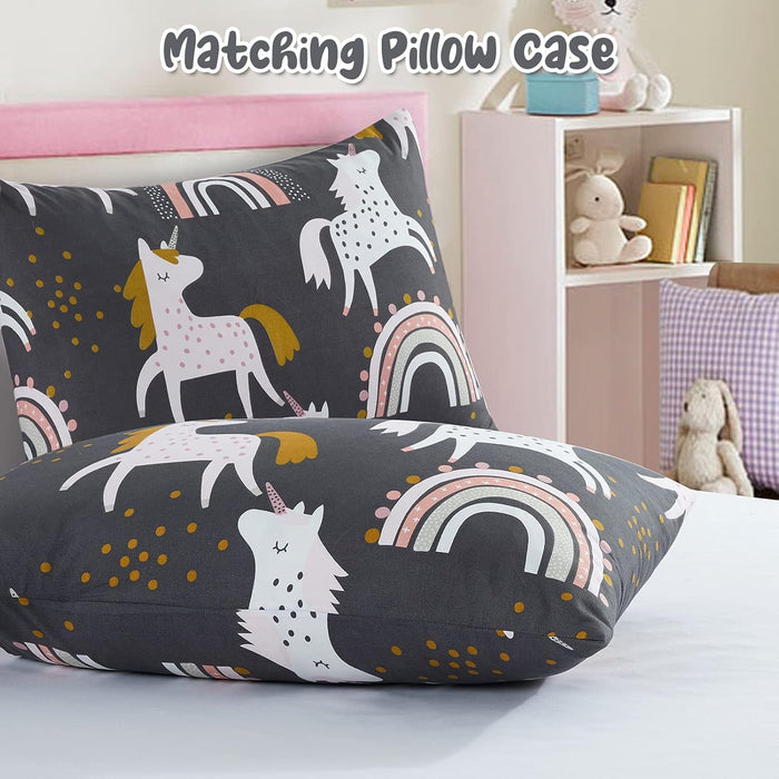 HollyHOME 2 Piece Twin Size Bedding Comforter Sets for Teens and Girls, Pink Unicorn and Rainbow Bedding Set, 66”x 86”
