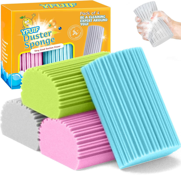 2-Pack Damp Clean Duster Sponge, Magic Sponge Eraser Baseboard Cleaner Tool, Dusters for Cleaning Blinds, Glass, Vents, Railings, Mirrors,Window Track Grooves and Faucets